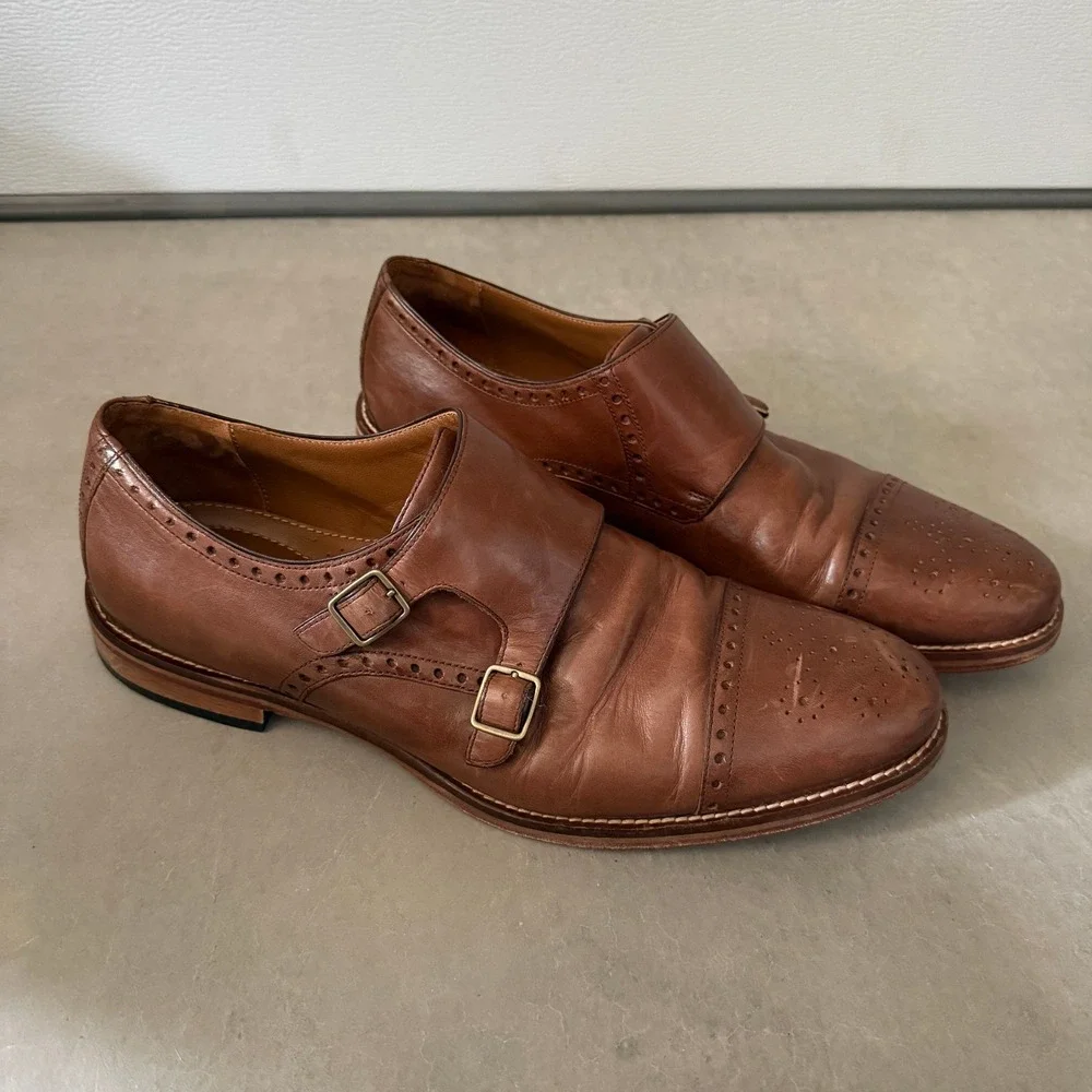 Johnston & Murphy Mens Tan Leather Double Monk Strap Brogue Shoes 11.5M